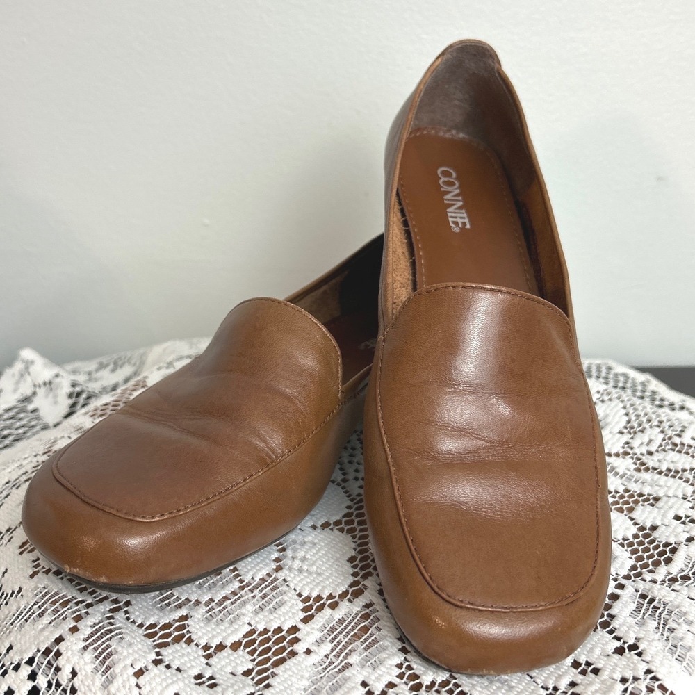 Connie Moca Loafers Womens Sz 7.5 Saddle Tan Leather Slip On Shoes Preppy Earthy